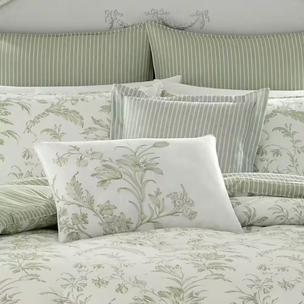 Natalie 7-Piece Green Floral Cotton King Comforter Set