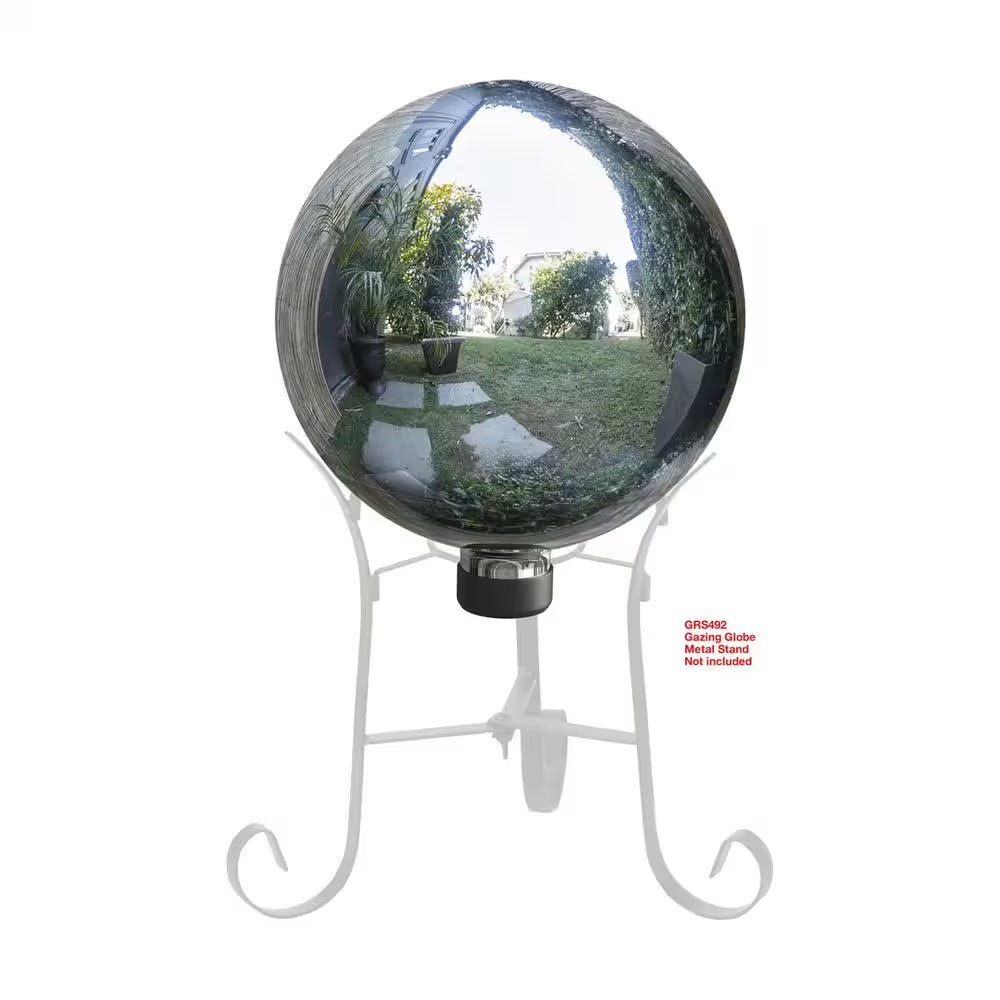 10 In. Diameter Indoor/Outdoor Glass Yard Decoration, Gazing Ball Green Silver