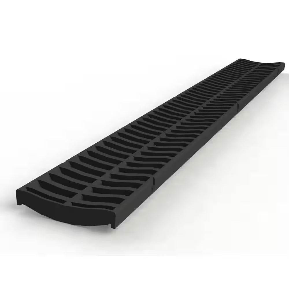 Deep Series 5.4 In. W X 5.4 In. D X 39.4 In. L Channel and Grate with Bottom Outlet with Black Grate