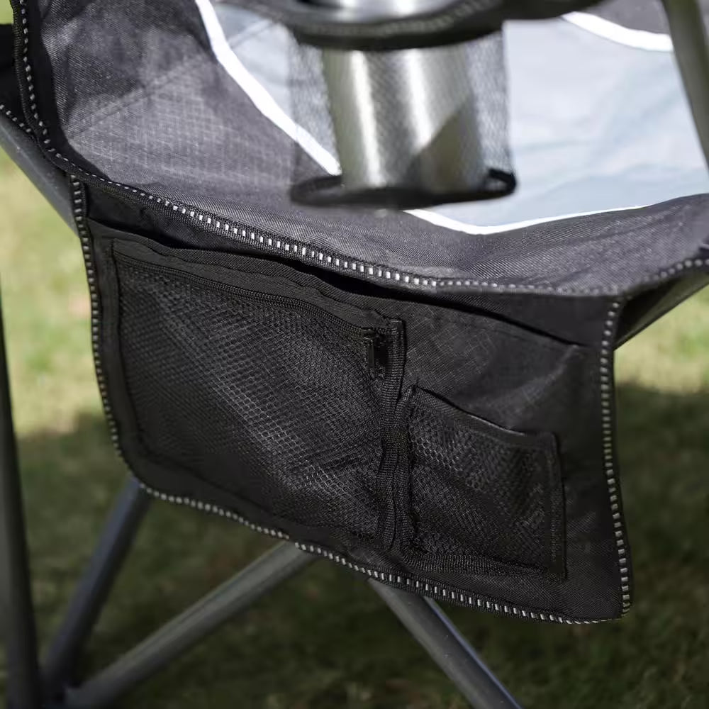 Oversized Foldable Black Camping Chair with Heavy-Duty Steel Frame