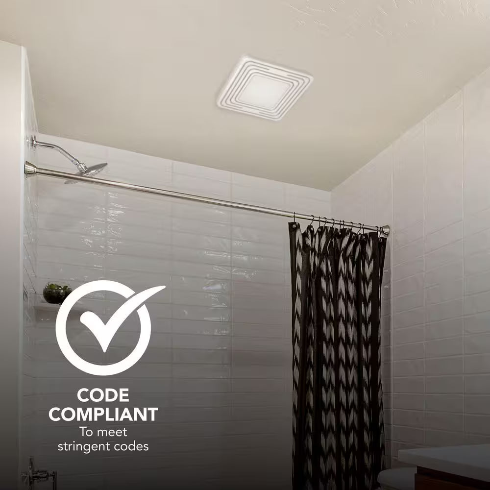 Roomside Series, White, 50 CFM, No Cut- Roomside Installation Bathroom Fan with Light, ENERGY STAR, Bathroom Exhaust Fan