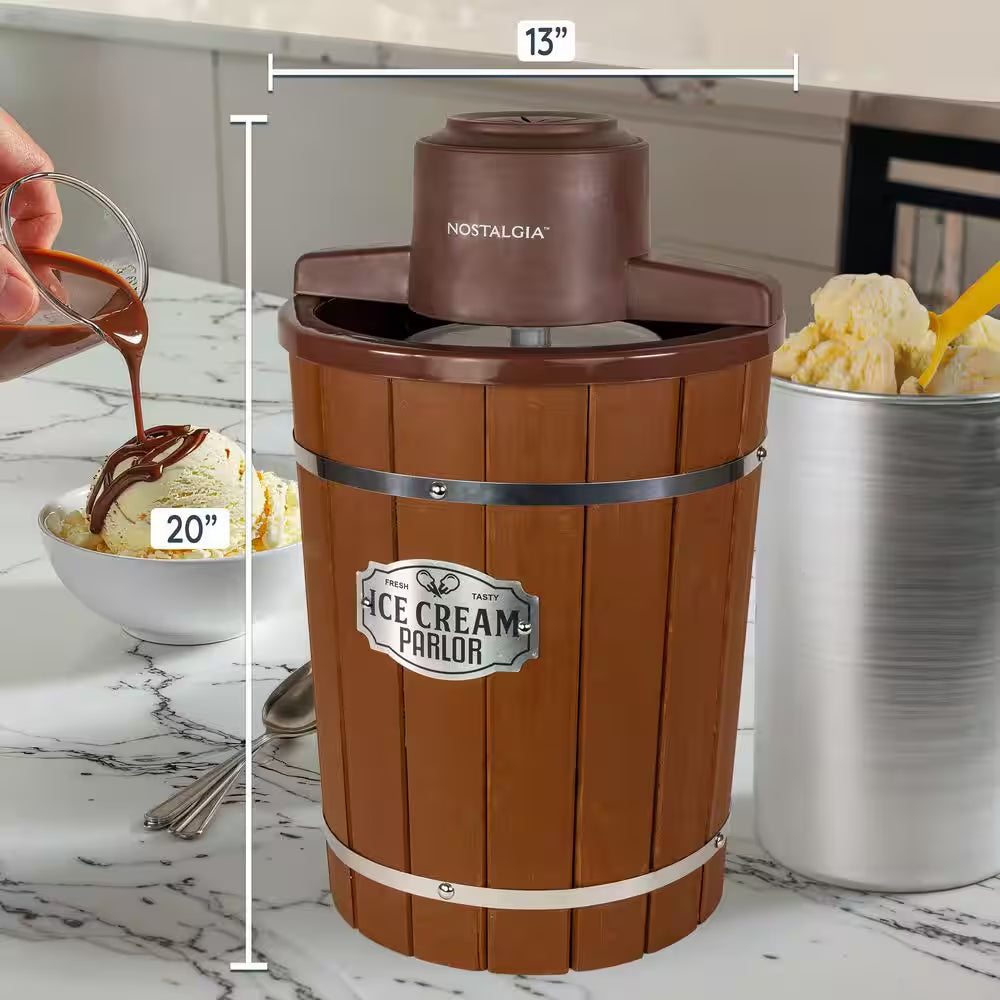 Vintage 6 Qt. Brown Dark Wood Bucket Electric Ice Cream Maker