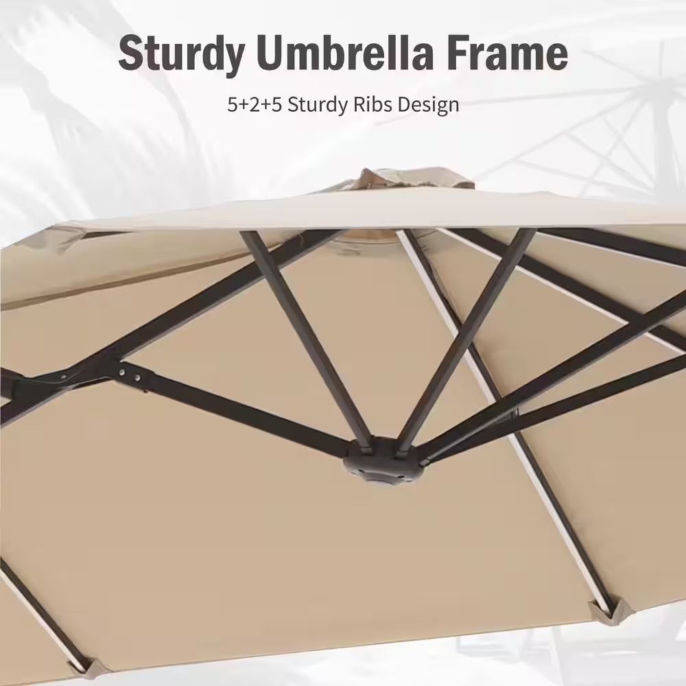 13 Ft. Steel Market 8-Color Solar LED Lights Patio Umbrella in Beige