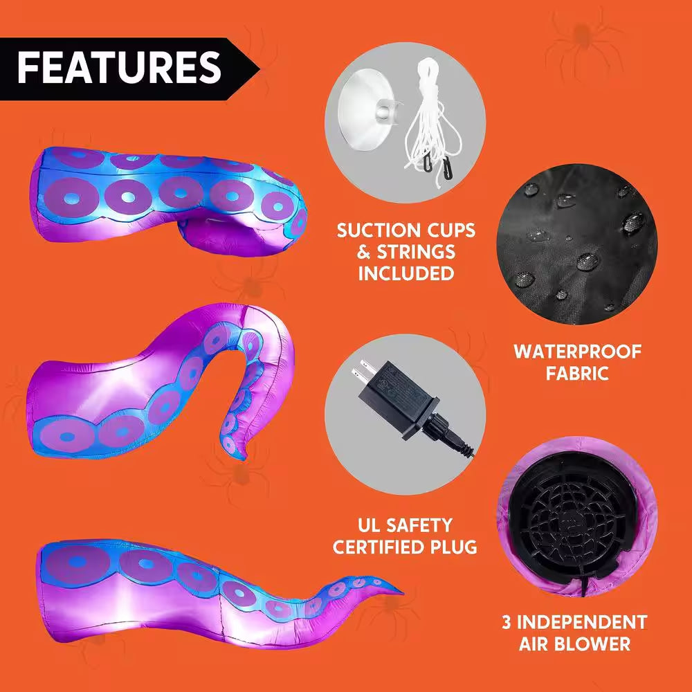 Multi-Color Halloween Inflatable Giant Octopus Tentacle Made of Polyester (3-Pieces)