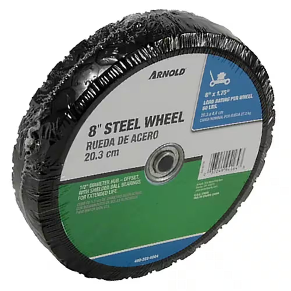 8 In. X 1.75 In. Universal Steel Wheel with Shielded Ball Bearings for Extended Life and an Offset Hub