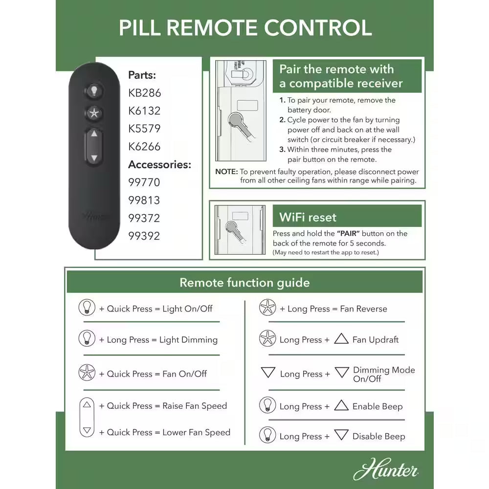 Universal 3 Speed Damp Rated Ceiling Fan Handheld Remote Control White