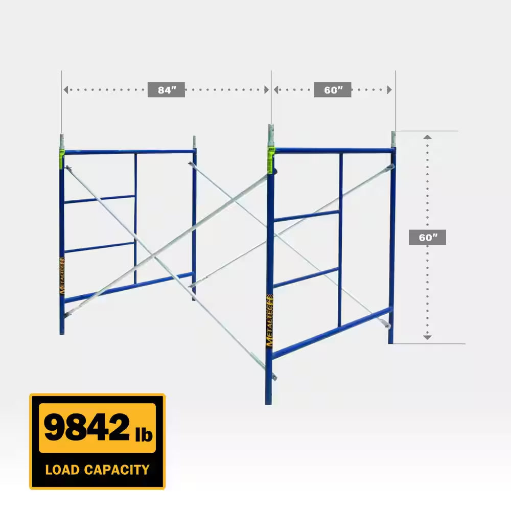 Saferstack Scaffold Section, 1-Story Scaffolding Frame Set with Galvanized Cross Braces, 5 Ft. W X 7 Ft. D X 5 Ft. H