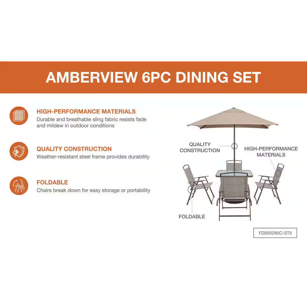 Amberview 6-Piece Sling Folding Outdoor Dining Set with Umbrella
