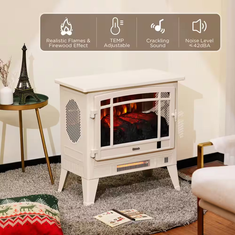 Suburbs 25 In. Wi-Fi Enabled Electric Fireplace Infrared Heater with Crackling Sound Freestanding Fireplace Stove, Ivory
