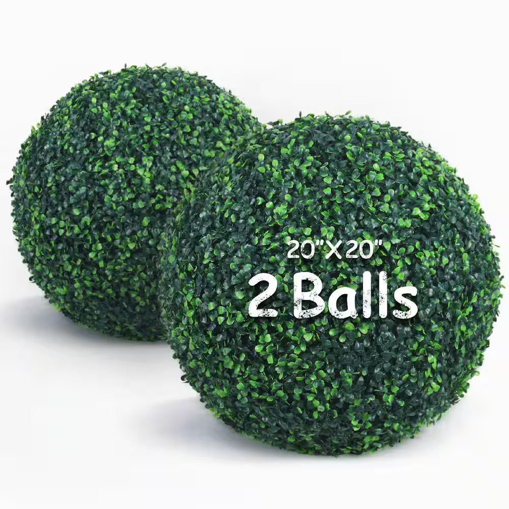 20 In. 2 Piece Artificial Boxwood Tree Ball UV Proof Faux Topiary Ball Lifelike Greenery Balls Outdoor Indoor