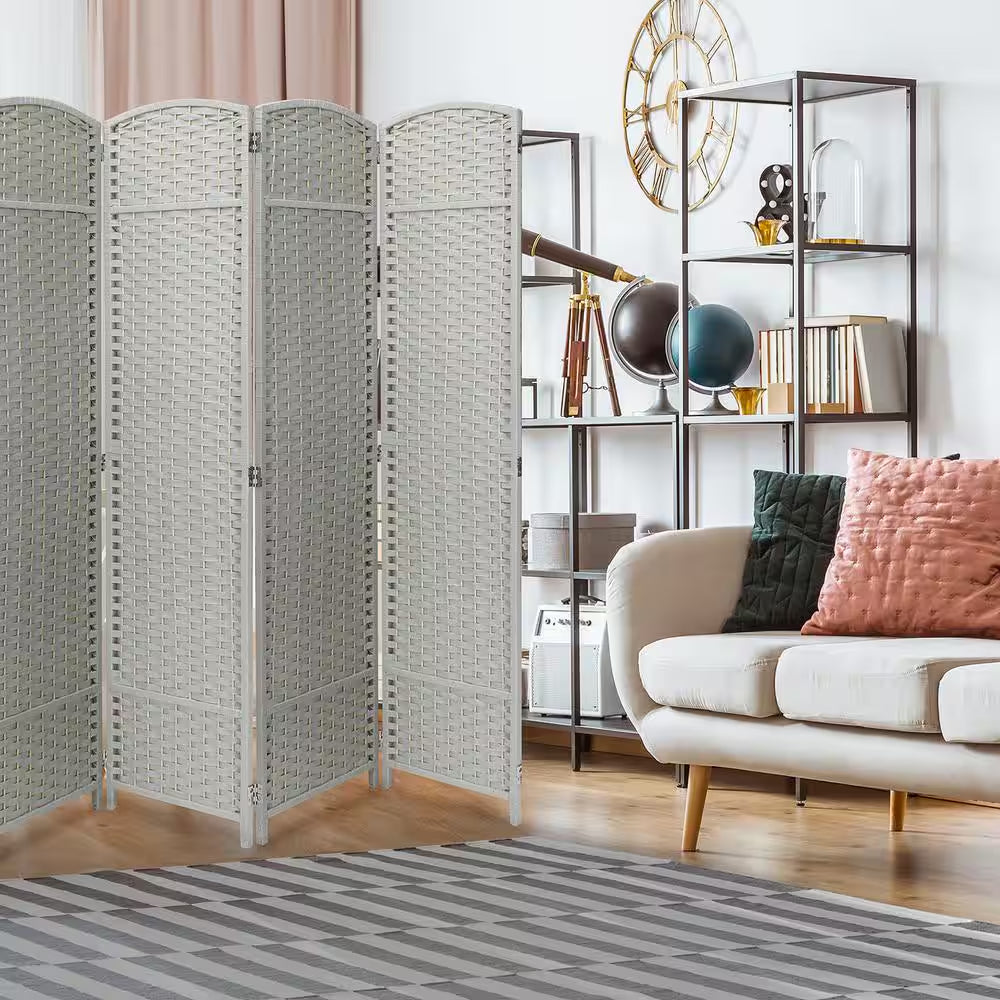 Beige 8 Panel 6 Ft. Tall Double Hinged Foldable Panel Room Divider