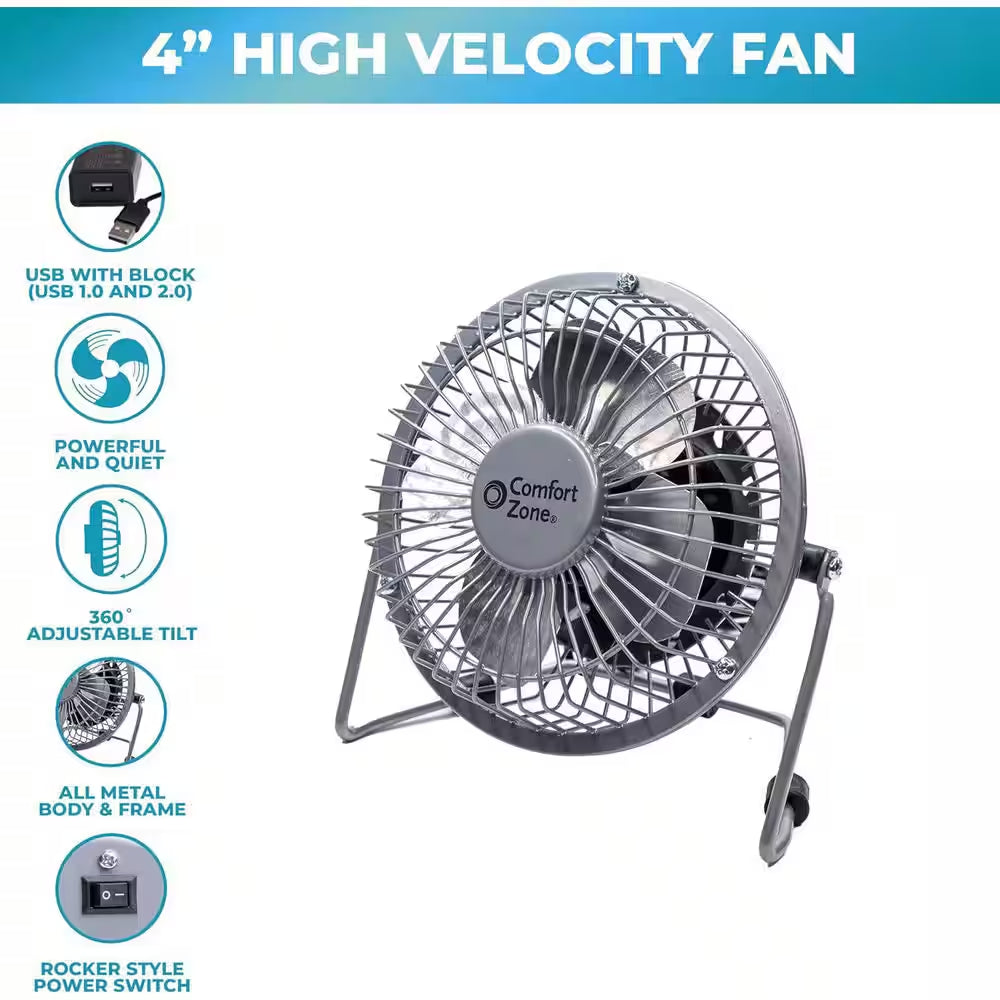 4 In. Black Single Speed Dual-Powered Desk Fan
