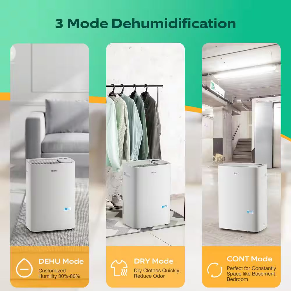 80 Pt. 5500 Sq. Ft. Dehumidifier In. White with Bucket and Drain Hose for Basement, Garage and Damp Rooms ENERGY STAR