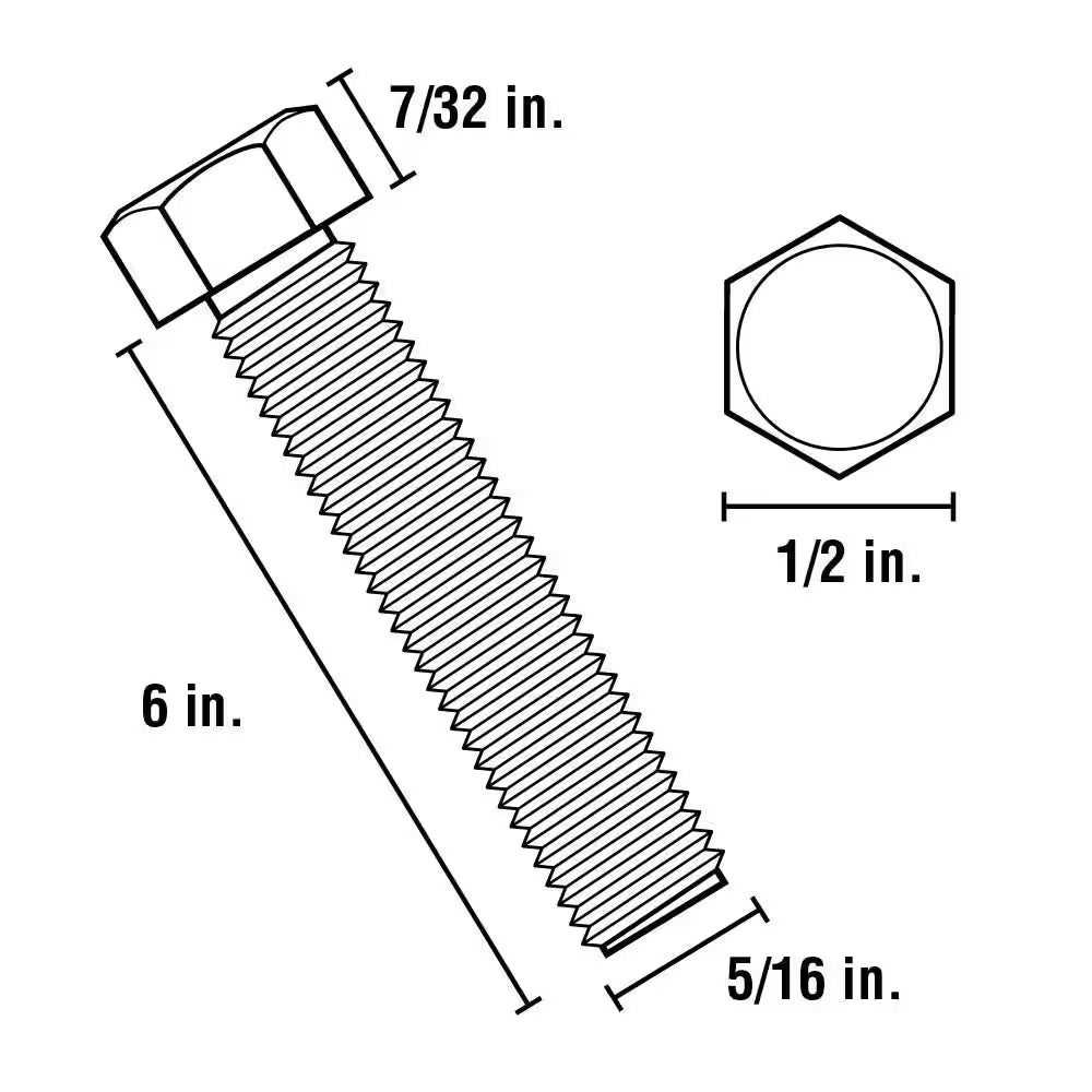 5/16 In.-18 X 6 In. Zinc Plated Hex Bolt (25-Pack)