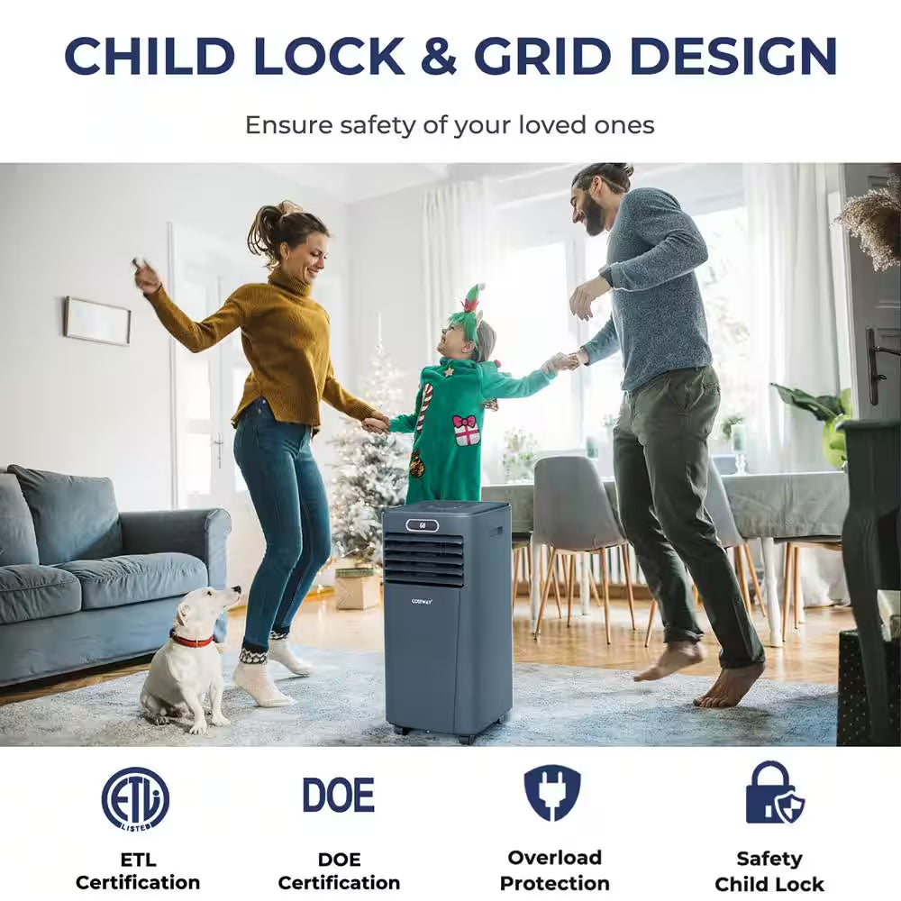 8000BTU (ASHRAE) 5000 BTU (DOE) Portable Air Conditioner Cools 220 Sq. Ft. with Remote Control in Blue