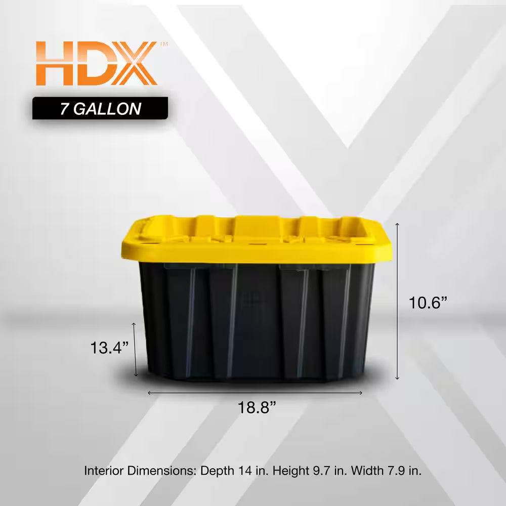 7 Gal. Tough Storage Tote in Black with Yellow Lid