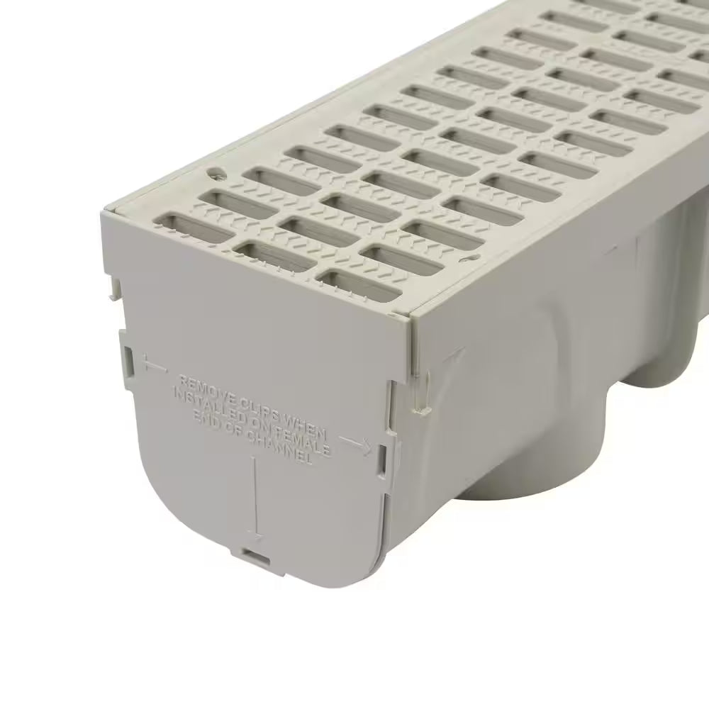 5 In. Pro Series Channel Drain Kit 5-1/2 In. X 39-3/8 In. Deep Channel, Gray Grates, End Caps/Outlet (6-Pack=19.7 Ft.)