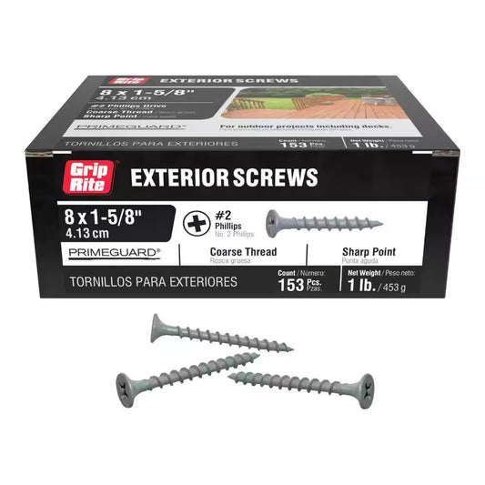 #8 X 1-5/8 In. #2 Phillips Bugle Head Coarse Thread Coated Exterior Wood Deck Screws 1 Lb. Box