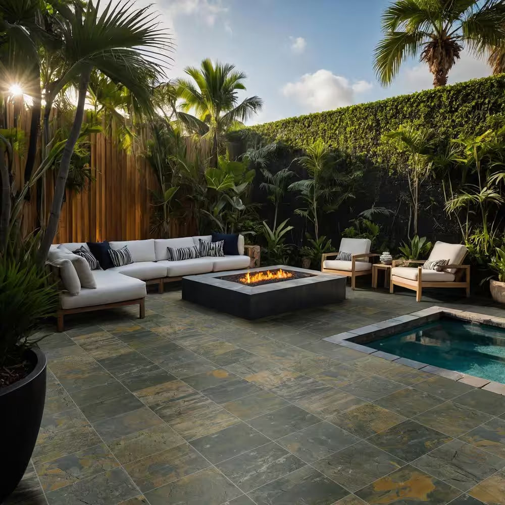 Rustique Earth Gauged Natural Slate Square Tile 12 In. X 12 In., Floor and Wall (10 Sq. Ft./Case)