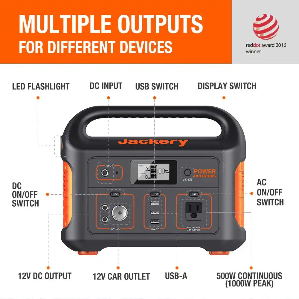 500-Watt Continuous/100-Watt Peak Output Power Station Explorer 550 Push Button Start Battery Generator for Outdoors