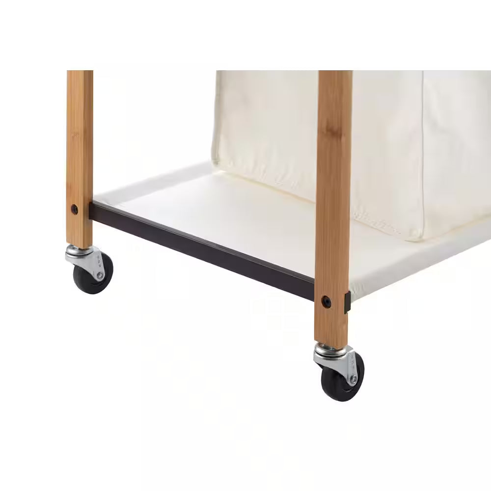 Basics Bronze 2-Bag Bamboo Laundry Cart with Wheels