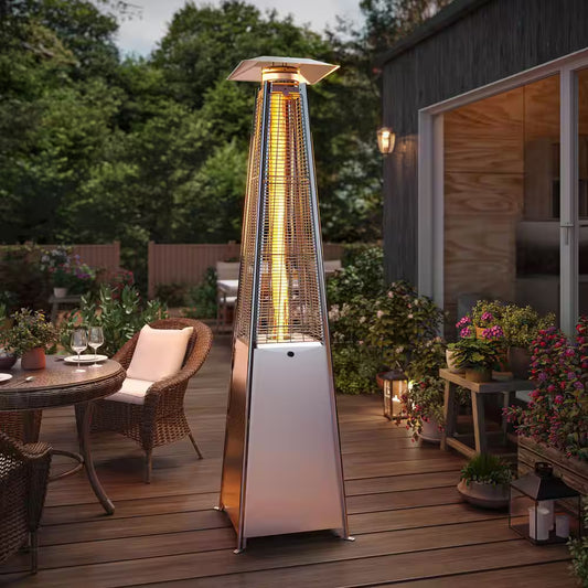 48,000 BTU Stainless Steel Pyramid Patio Flame Propane Gas Patio Heater with Wheels