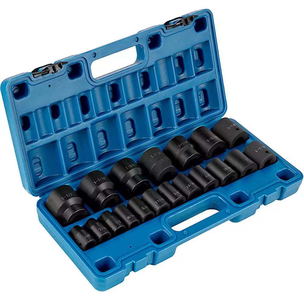 Impact Socket Set 1/2 Inches 19 Piece Impact Sockets, Standard Socket Assortment, 1/2 In. Drive Socket Set