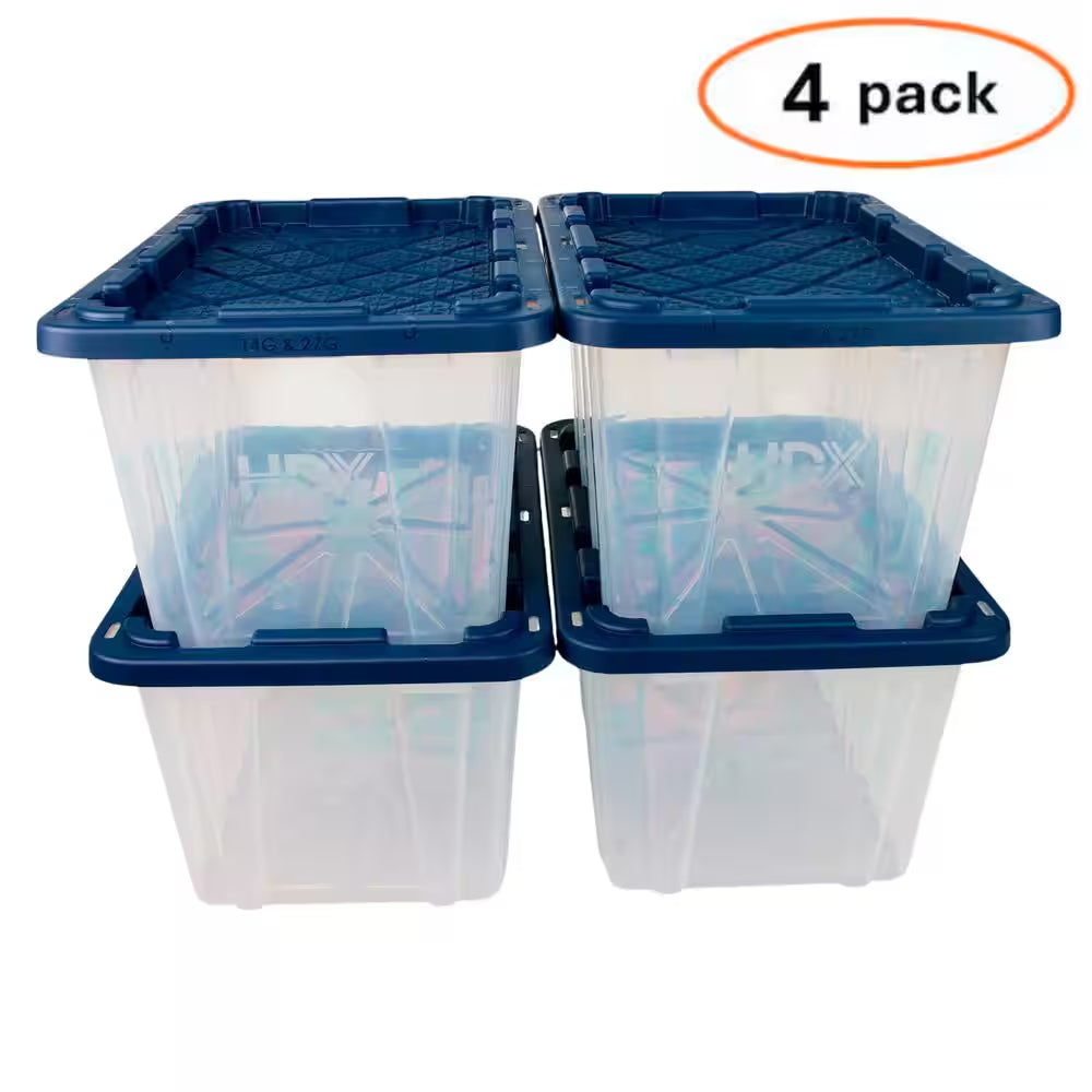 27 Gal. Tough Storage Tote in Clear with Moonlit Ocean Lid (4-Pack)