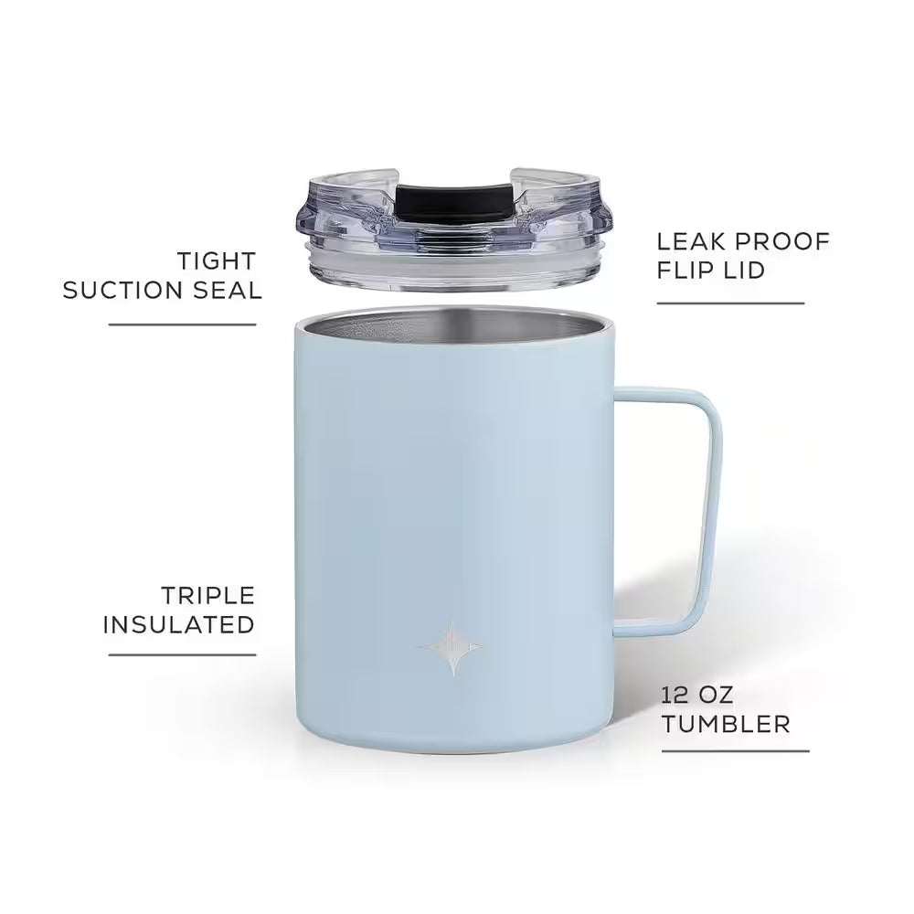 12 Oz. Blue Stainless Steel Vacuum Insulated Travel Coffee Mug Tumbler with Lid & Handle