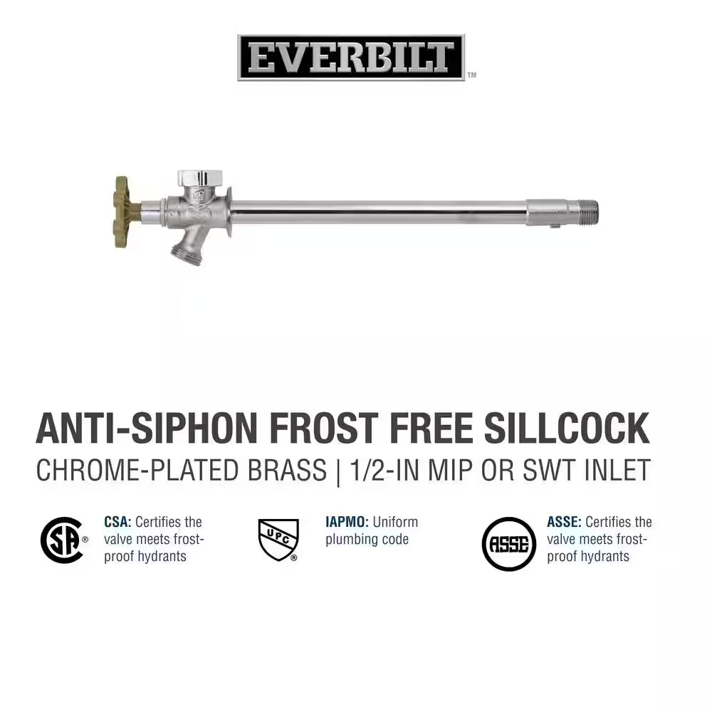 1/2 In. X 3/4 In. X 10 In. MPT X SWT X MHT Brass Anti-Siphon Frost Free Sillcock Valve with Multi-Turn Operation