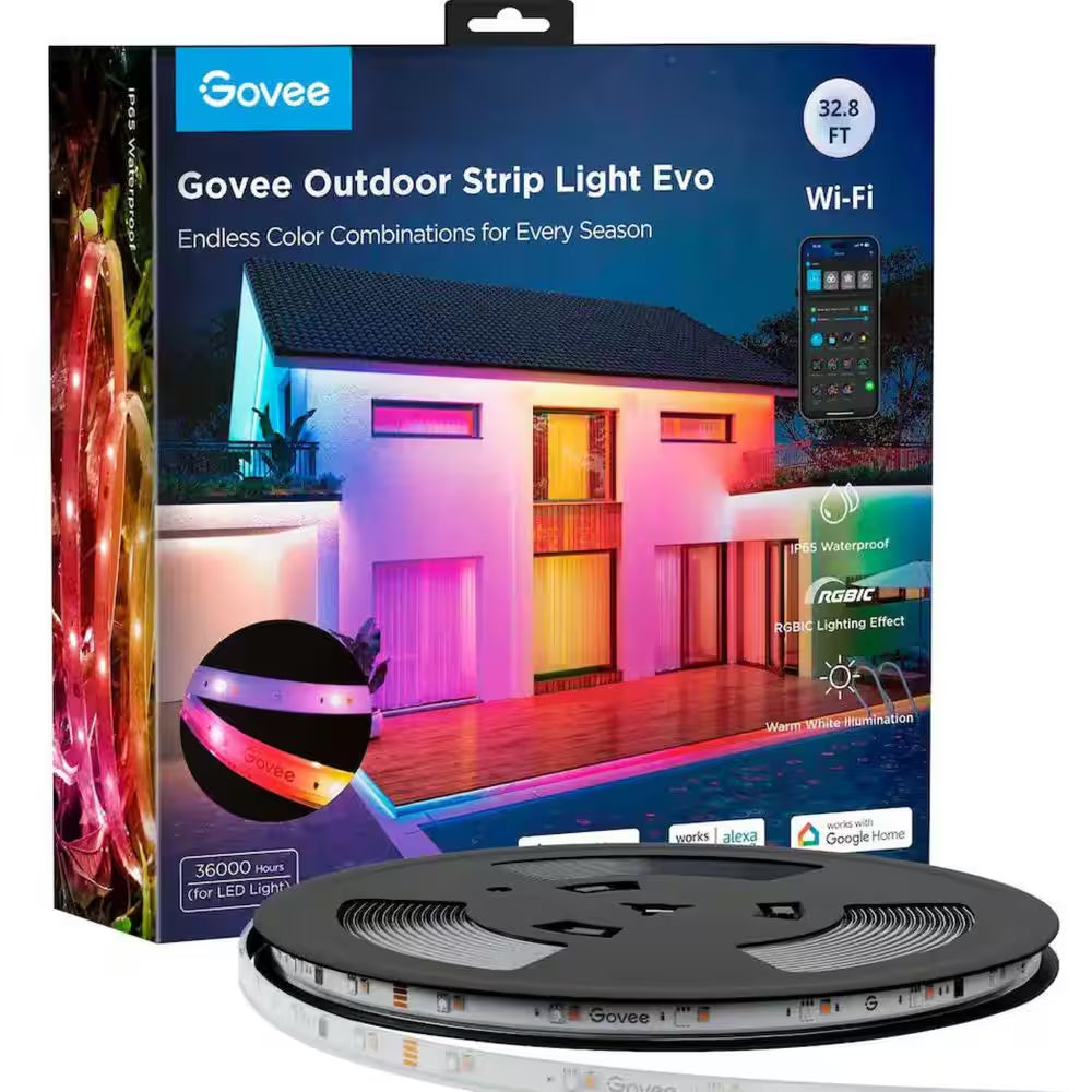 32.8 Ft. Outdoor Plug-In Integrated LED Novelty RGBIC with White Lighting Wi-Fi Enabled String -Light