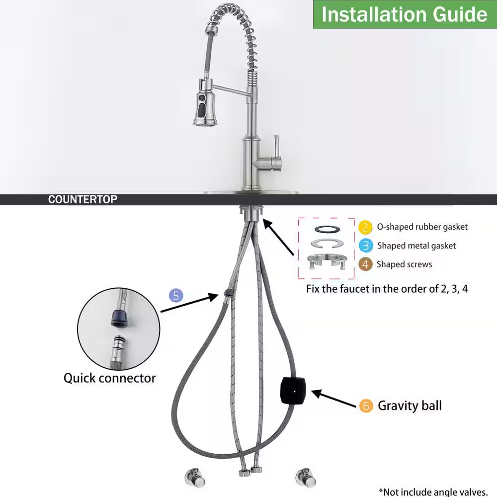 Spring Single-Handle Pull-Down Sprayer Kitchen Faucet with 3 Spray Mode in Stainless Steel Brushed Nickel