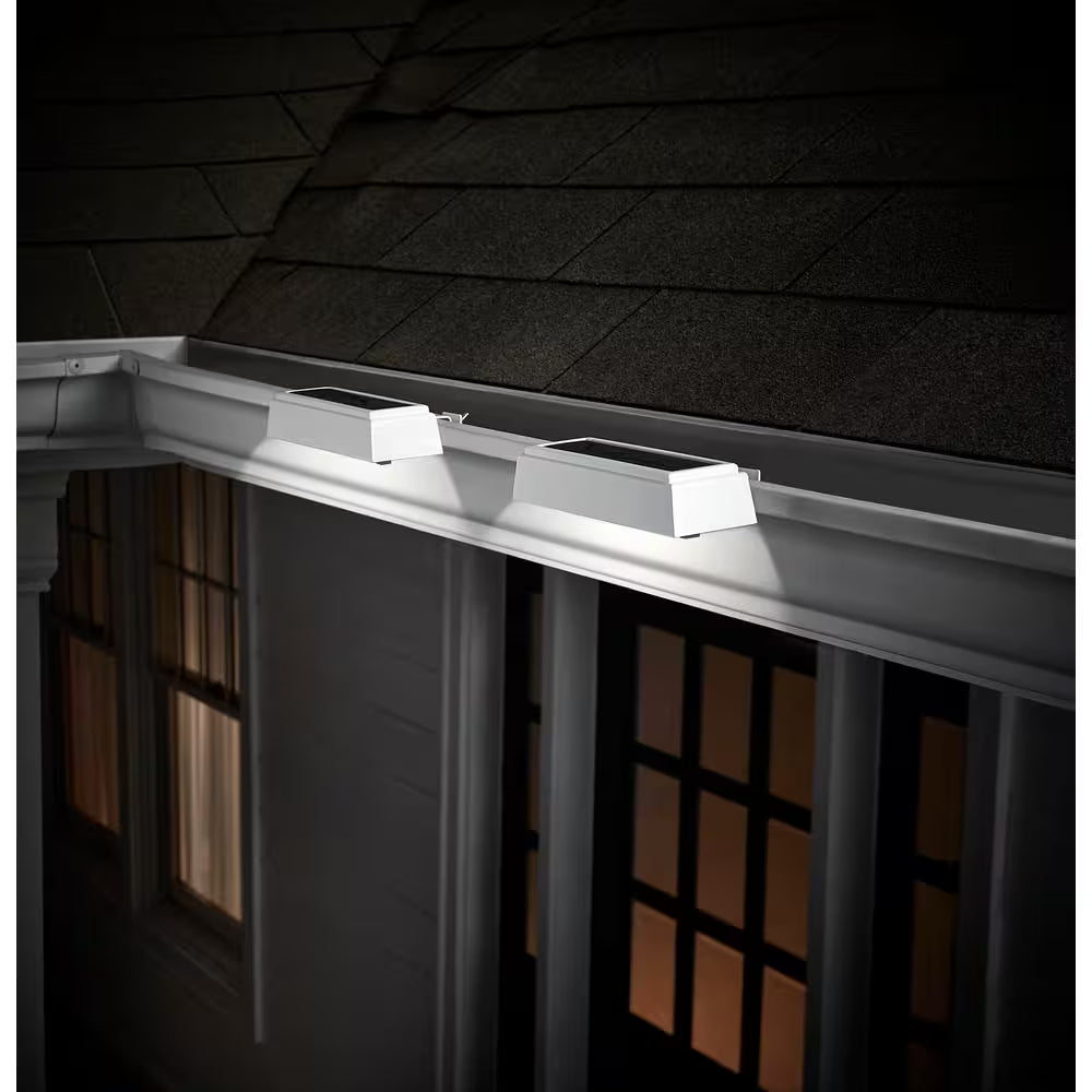 20 Lumen White LED Weather Resistant Outdoor Solar Gutter Landscape Flood Light (2-Pack)