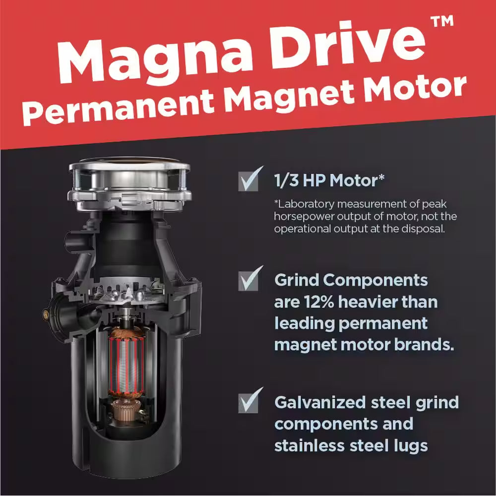 A33 W/C 1/3 HP Continuous Feed Kitchen Garbage Disposal with Power Cord