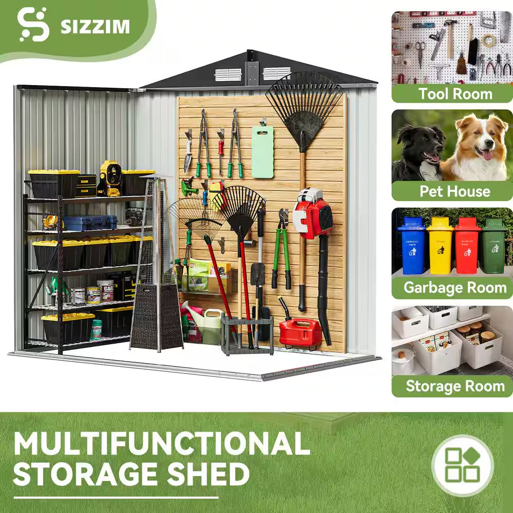 6 Ft. W X 4 Ft. D Brown Metal Shed with Lockable Door and Vents for Tool, Garden, Bike (24 Sq. Ft.)
