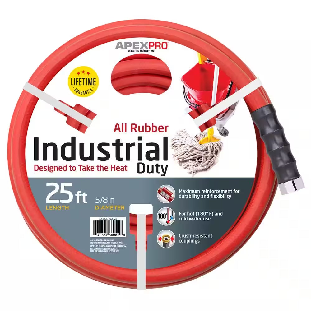 5/8 In. Dia X 25 Ft. Red Rubber Commercial Hot Water Garden Hose