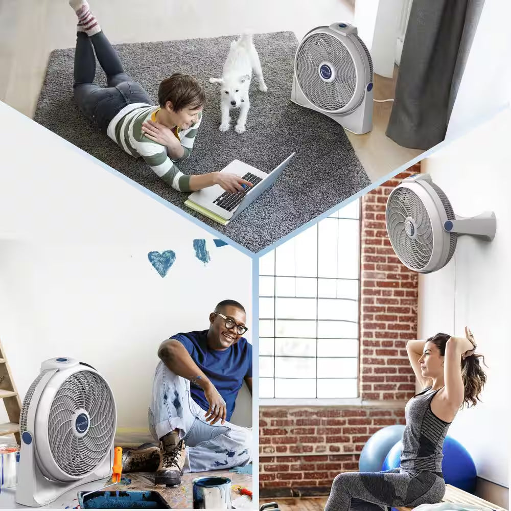 Cyclone 20 In. 3 Speed Air Circulator Floor Fan for Home in White with Wall Mount Option, 90° Pivoting Head and Handle