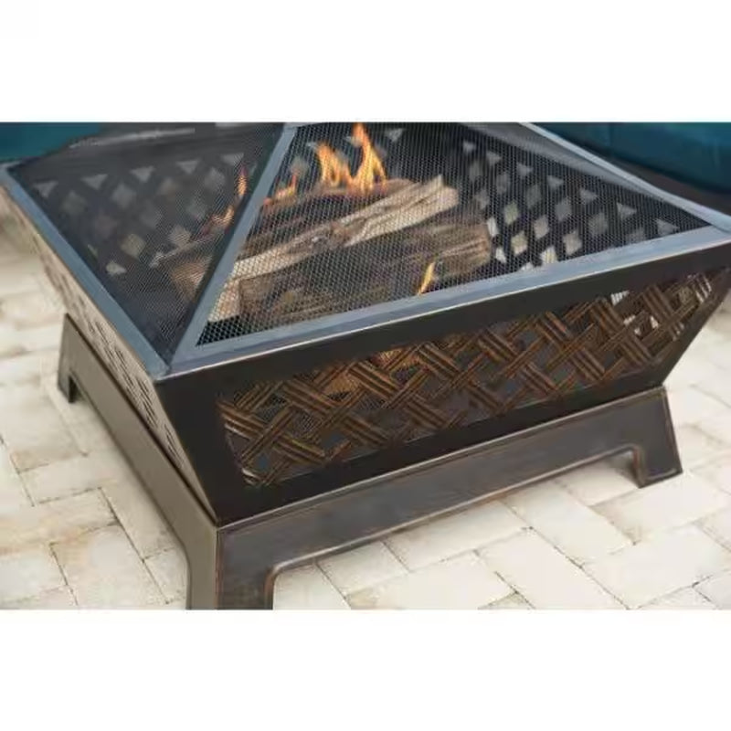 Tipton 34.00 In. W Rubbed Bronze Steel Wood Outdoor Fire Pit with Screen and Poker Included
