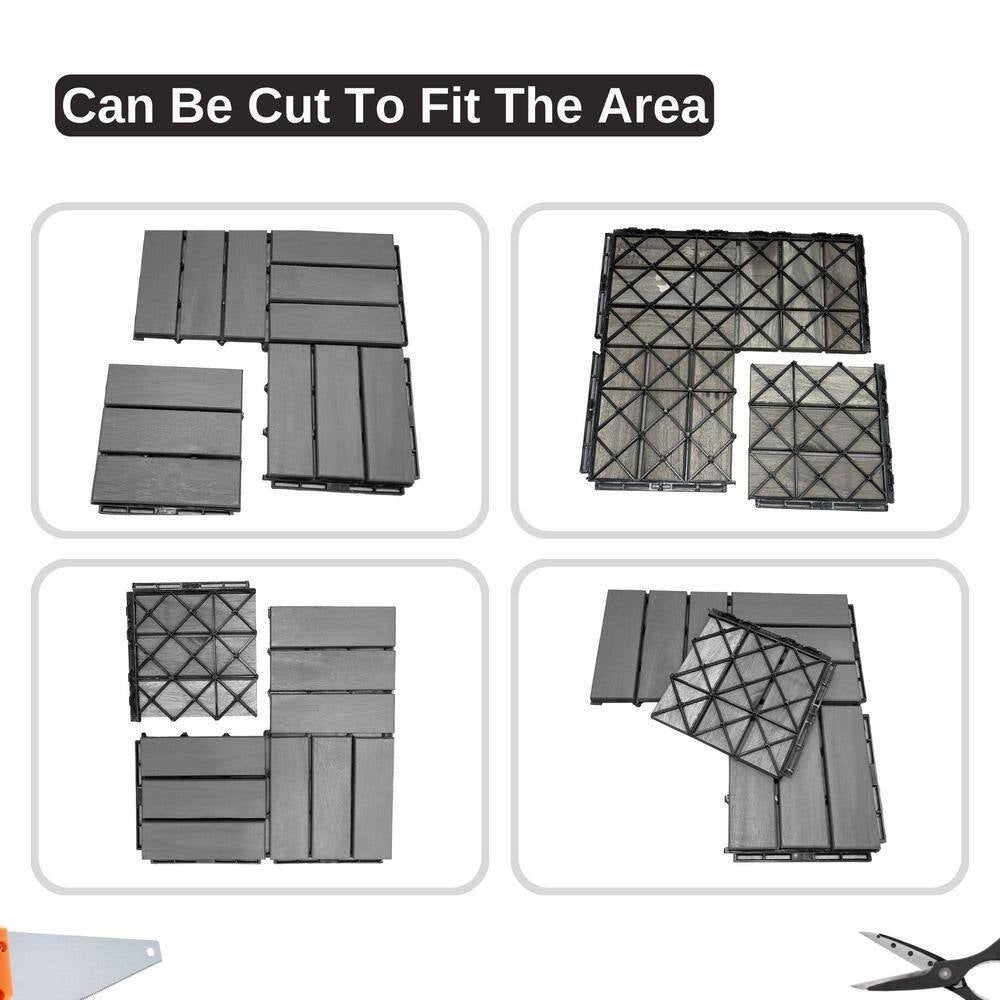 12 In. X 12 In. Wood Interlocking Flooring Tiles Indoor Outdoor Patio Garden Deck Poolside Balcony, 10-Pack, Gray