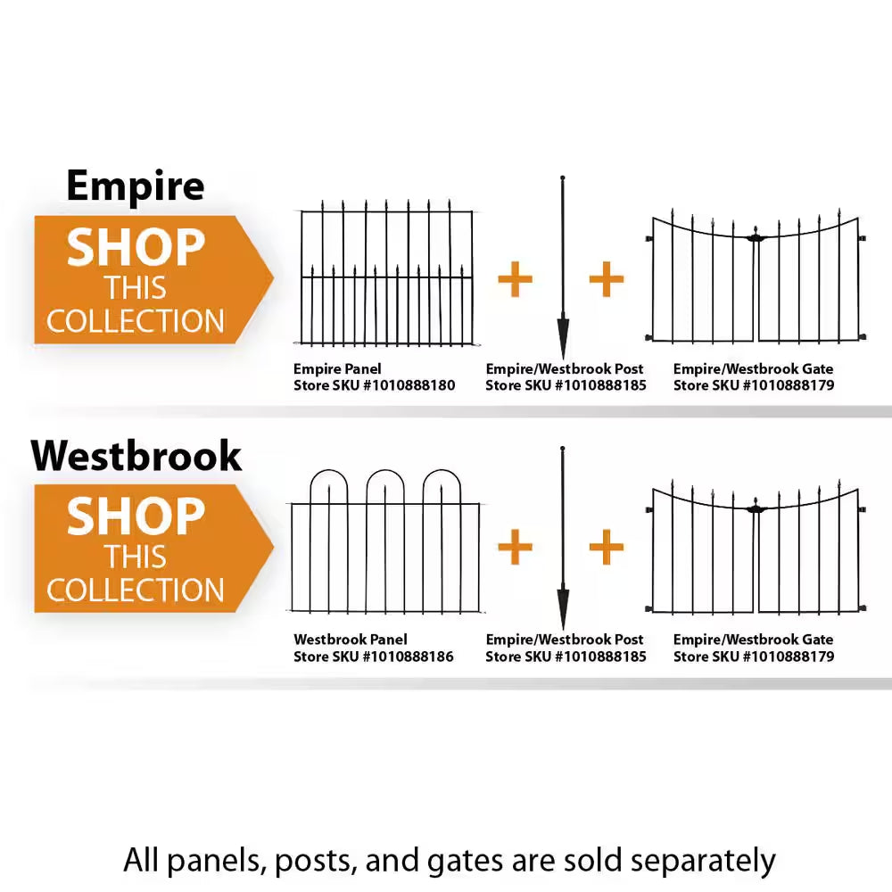 Empire/Westbrook 28 In. Black Steel Decorative Garden Fence Gate