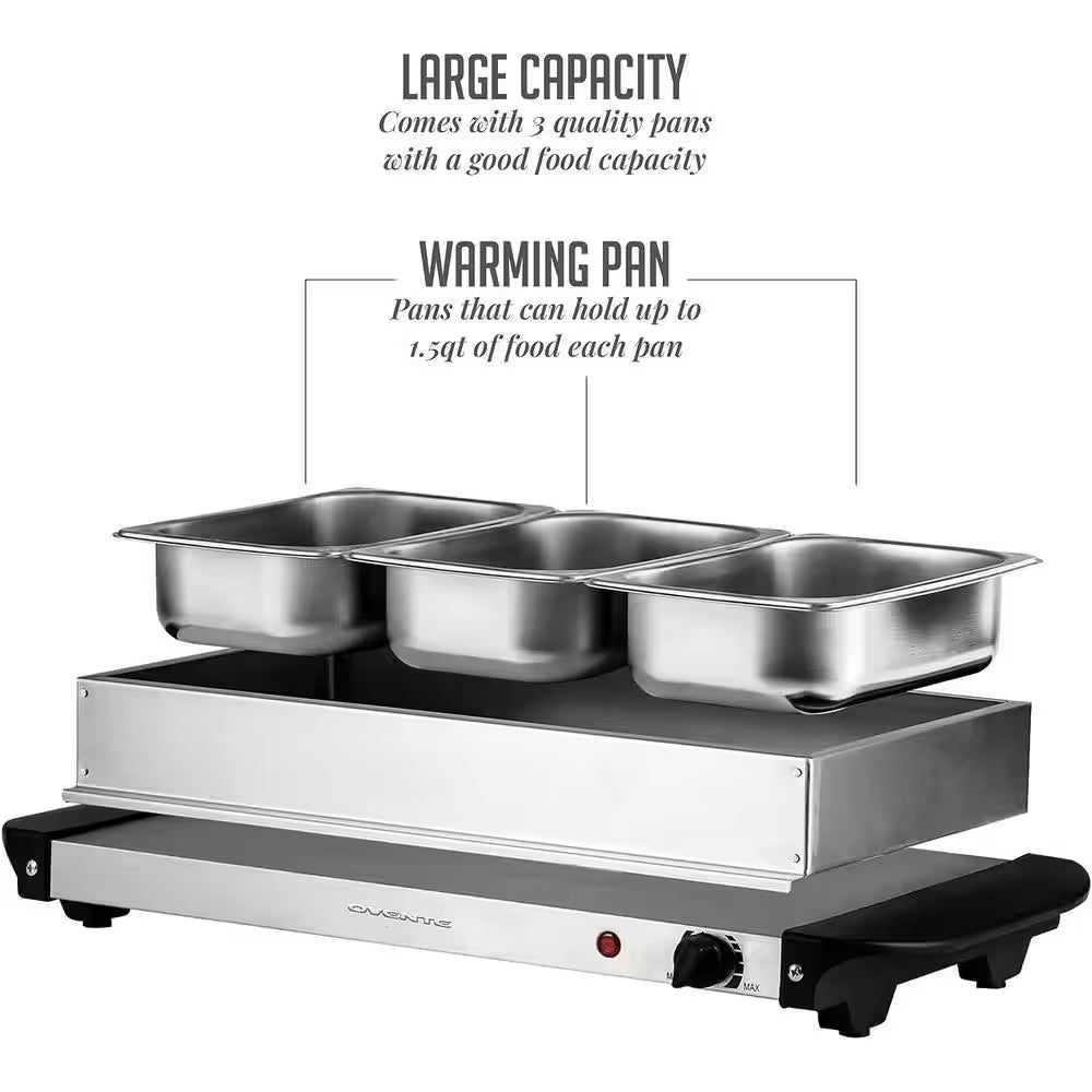 Electric Buffet Server and Food Warmer with 3 1.5 Qt. Pan and Stainless Steel Warming Tray