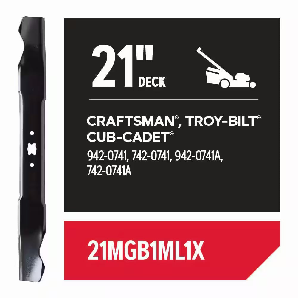 Lawnmower Blade for 21 In. Deck, Fits Cub-Cadet, Troy-Bilt, and Craftsman Push Mower, Set of 1 (21MGB1ML1X)