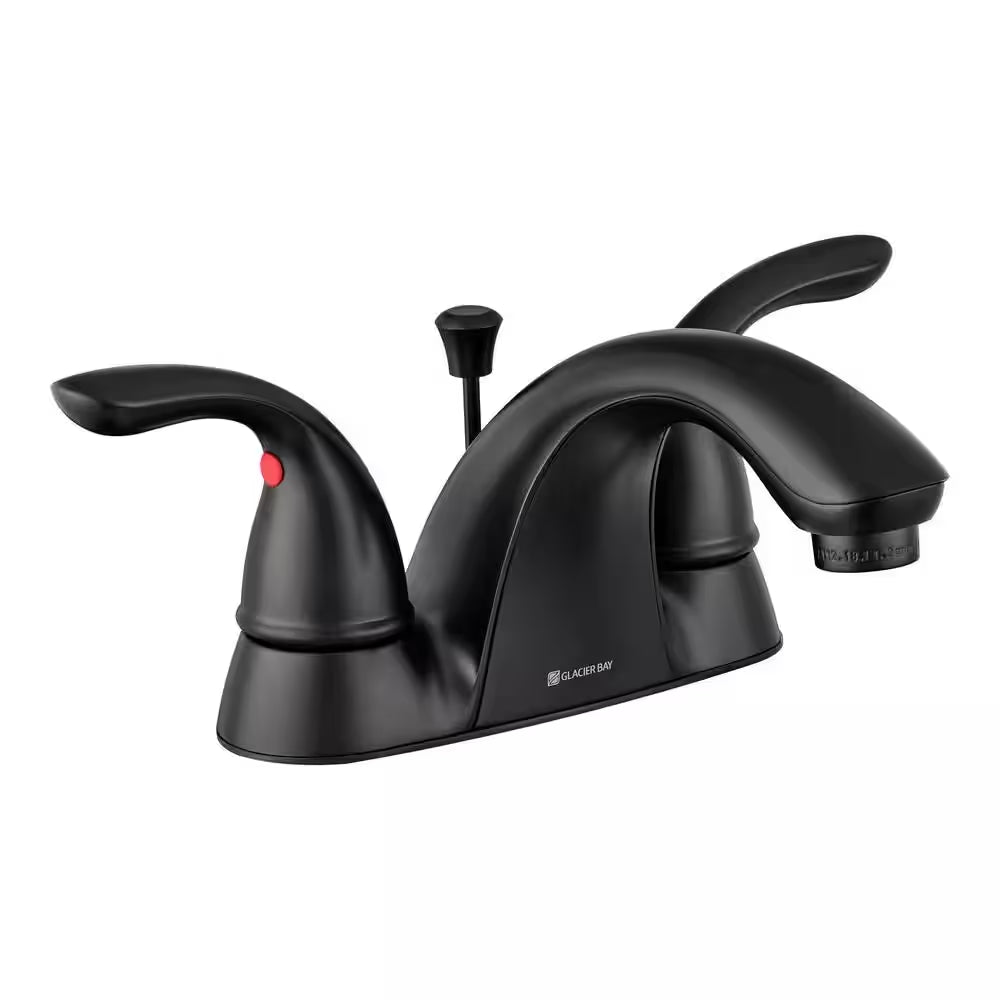 Builders 4 In. Centerset Double-Handle Bathroom Faucet in Matte Black