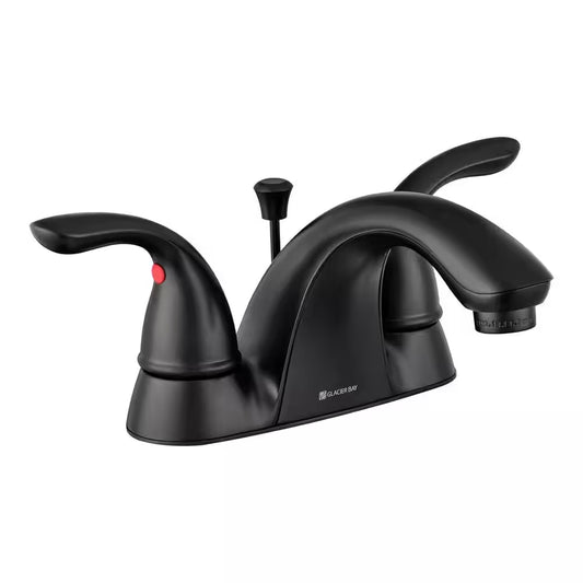 Builders 4 In. Centerset Double-Handle Bathroom Faucet in Matte Black