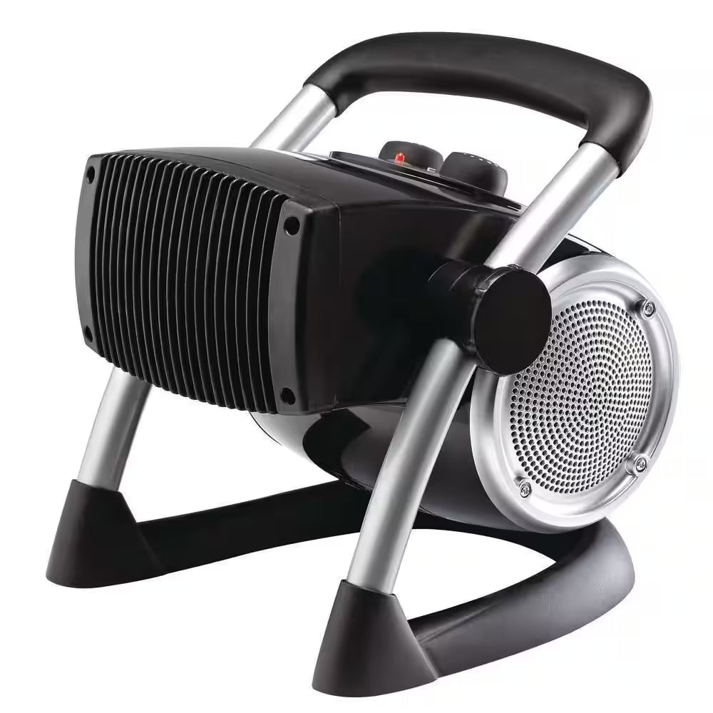 1500W 11.75 In. Black Electric Utility Ceramic Space Heater with Pivoting Head, 2 Heat Settings and Fan Only Mode