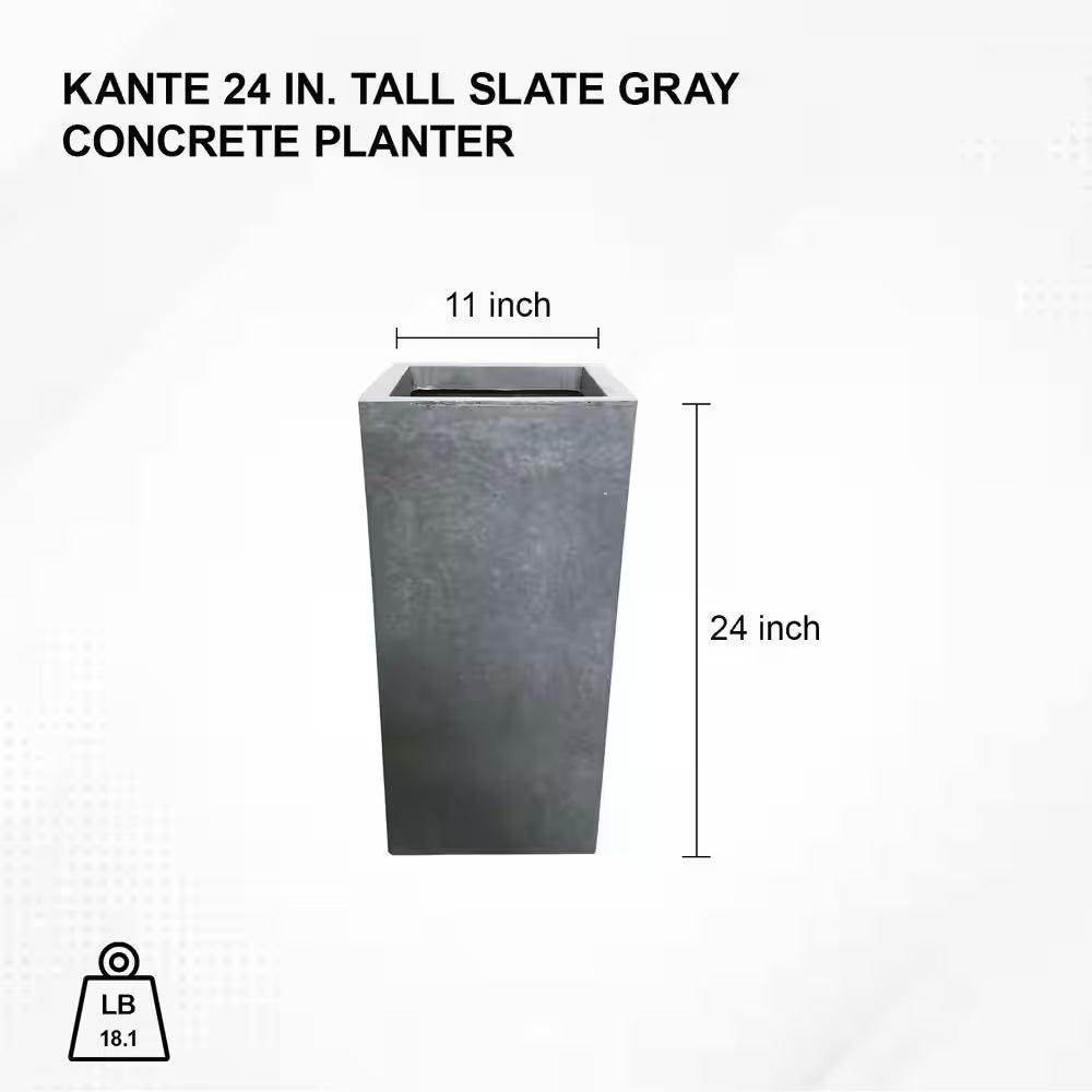 24 In. Tall Slate Gray Lightweight Concrete Rectangle Modern Outdoor Planter