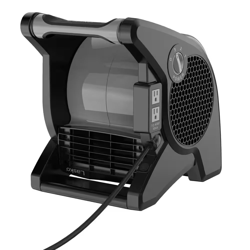 Pivoting 11.2 In. 3 Speed High Velocity Blower Fan for Home, Job Site in Gray, 375 CFM, 2 120V Outlets, Circuit Breaker