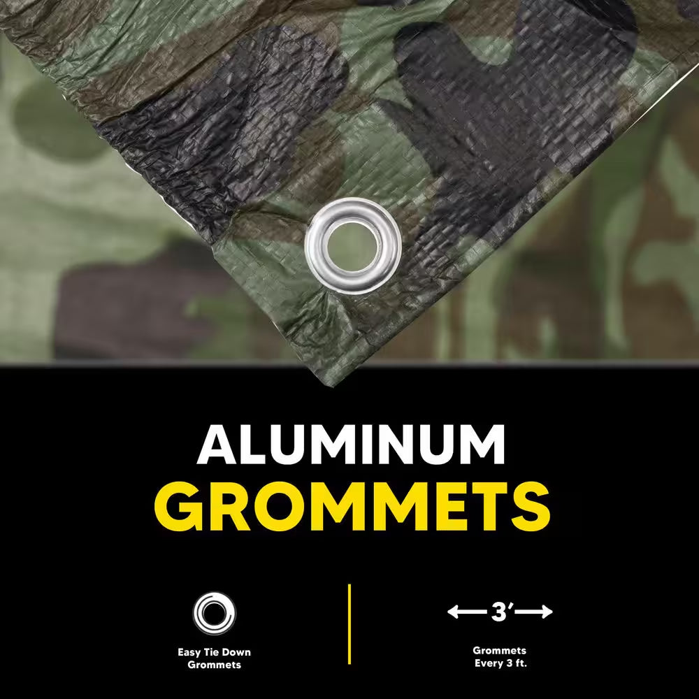 10 Ft. X 12 Ft. Multi-Purpose Camouflage Poly Tarp Cover 6 Mil Thick Weave Material, Waterproof