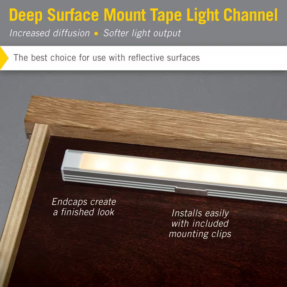 Deep Surface Mount LED Tape Light Channel, Silver (5-Pack)
