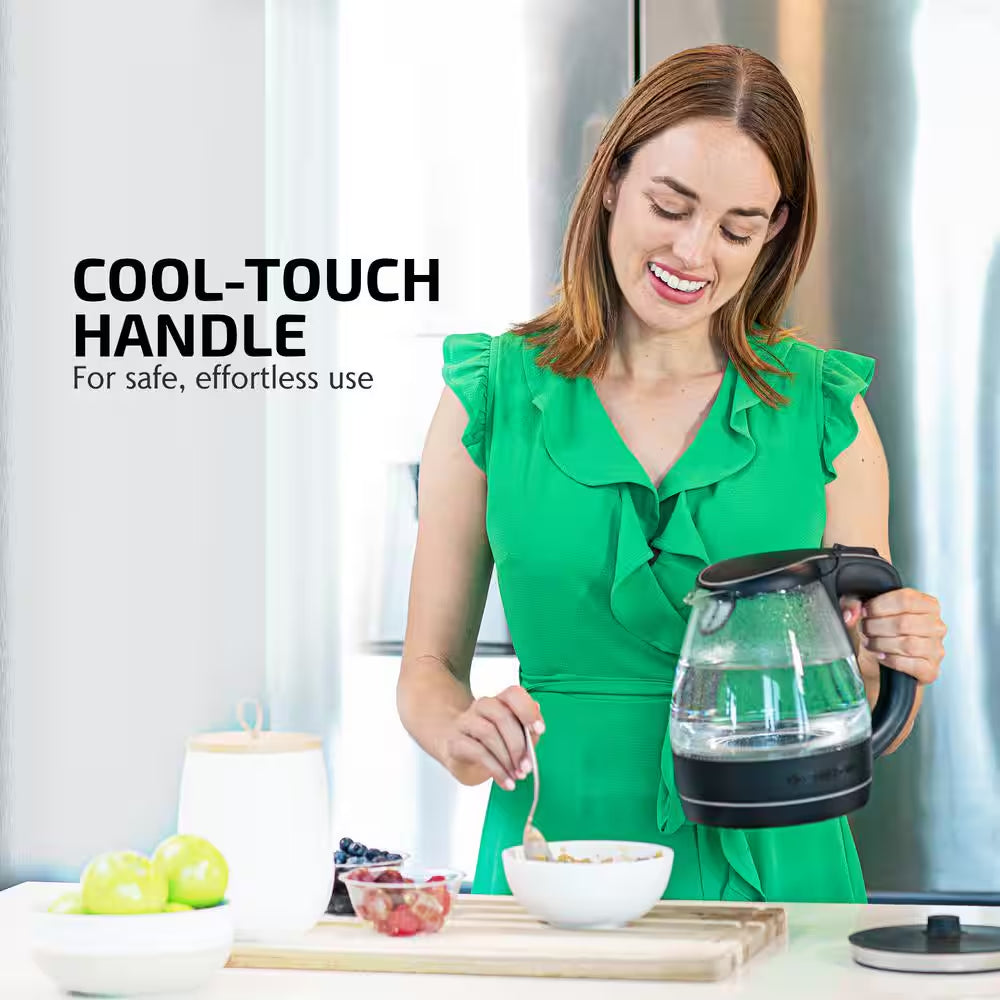 Illuminated 6.5-Cup Black Electric Kettle with Filter, Fast Heating and Auto-Shut Off